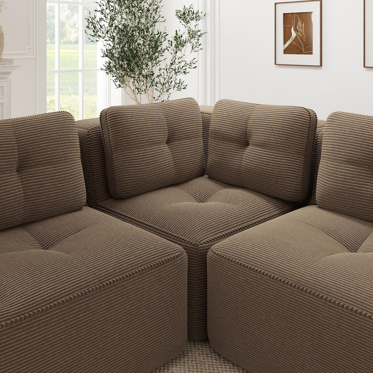 ECKSOFA modular als Zweisitzer Cord Brown 2 Pakete - Braun, Kunststoff (177/208cm) - Meubliv