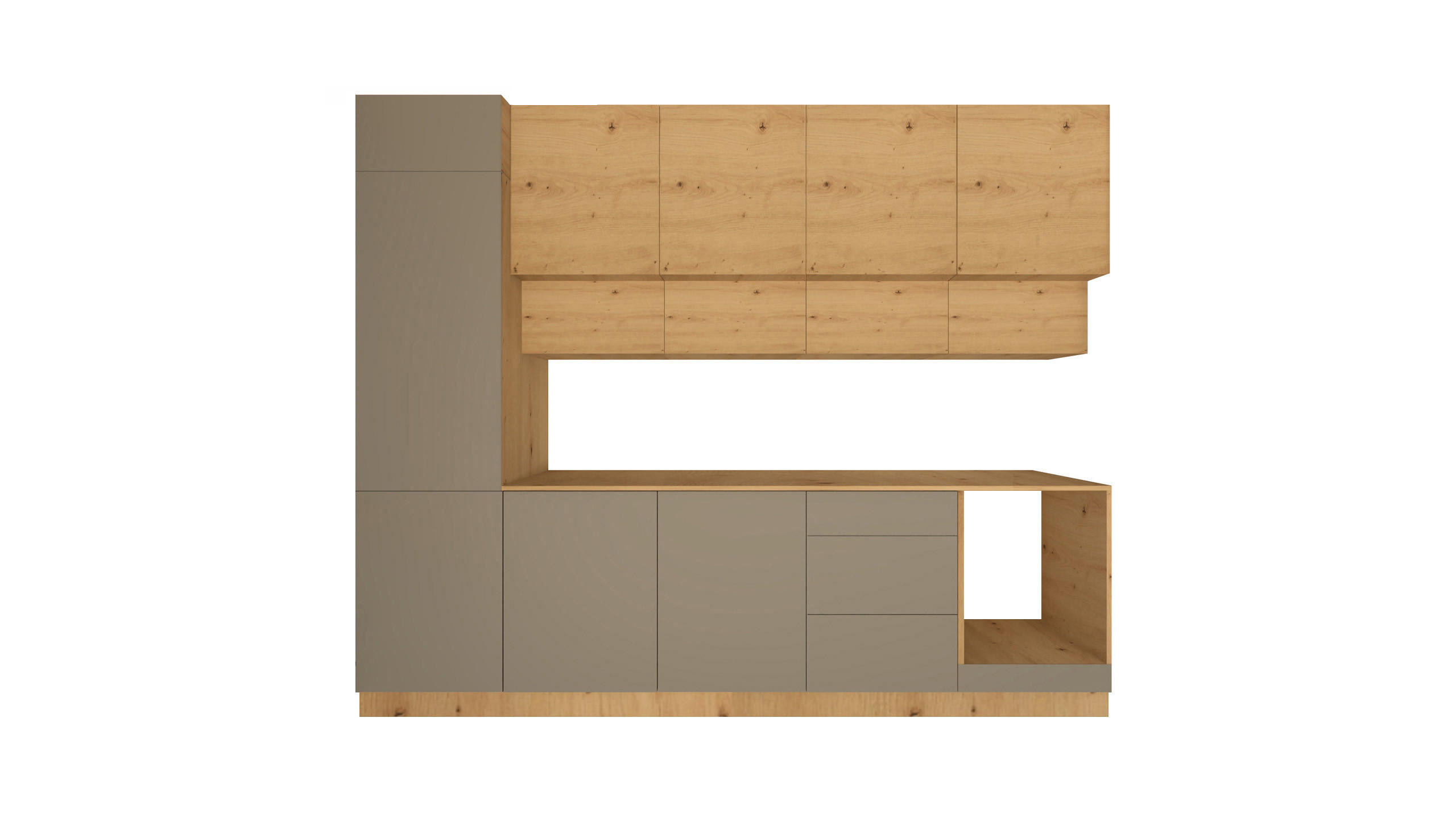 KÜCHENZEILE 300 cm - Nexa KÜ-LN-006 - in Woodline & Beige / Matt - Beige/Eiche Artisan, Holz (300/212/58cm) - ROYAL24_MARKT