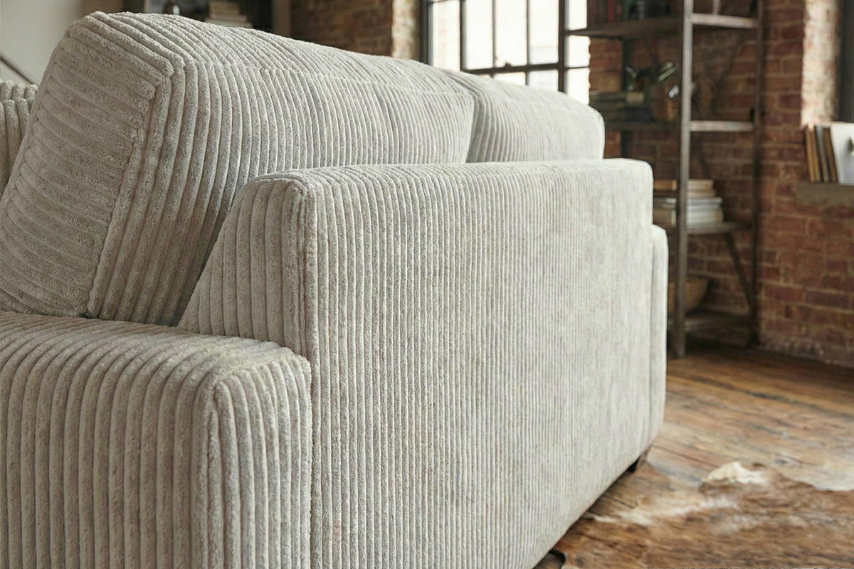 SOFA NETTA Cremeweiß Cord - Creme/Braun, Birkenholz/Textil (258/90/116cm) - KAWOLA