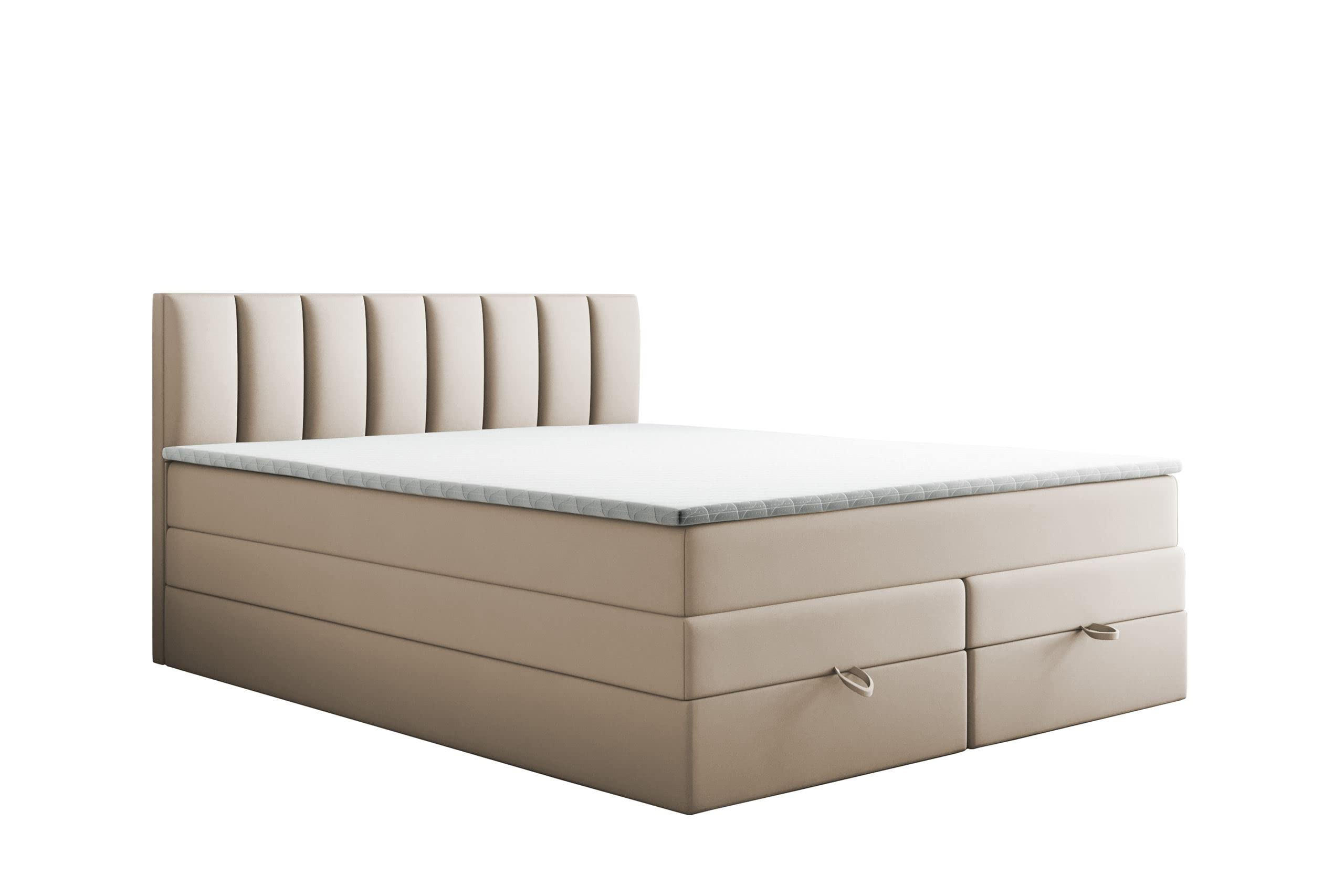 BOXBETT mit Bettkästen und Matratze - Bett Gusto mit Topper aus Memory Visco - Beige - 180 x 200 cm - Beige, Holzwerkstoff/Kunststoff (180/200cm) - Trada