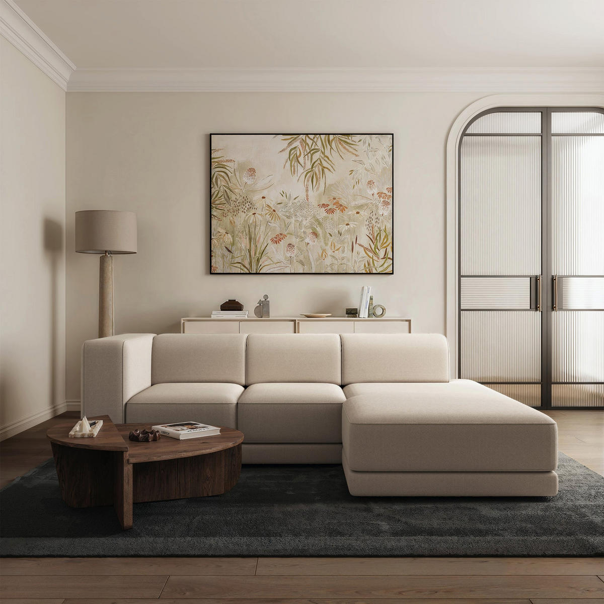 ECKSOFA Novals L-Form, 4-Sitzer, rechts 278 cm - Beige/Schwarz, Holz/Kunststoff (168/278cm) - Selsey