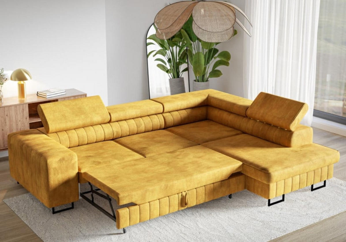 ECKSOFA Terra Senfgelb NOLA Mit Verstellbaren Kopfstützen Rechts - Gelb/Goldfarben, Textil (203/274cm) - Sepro Meble