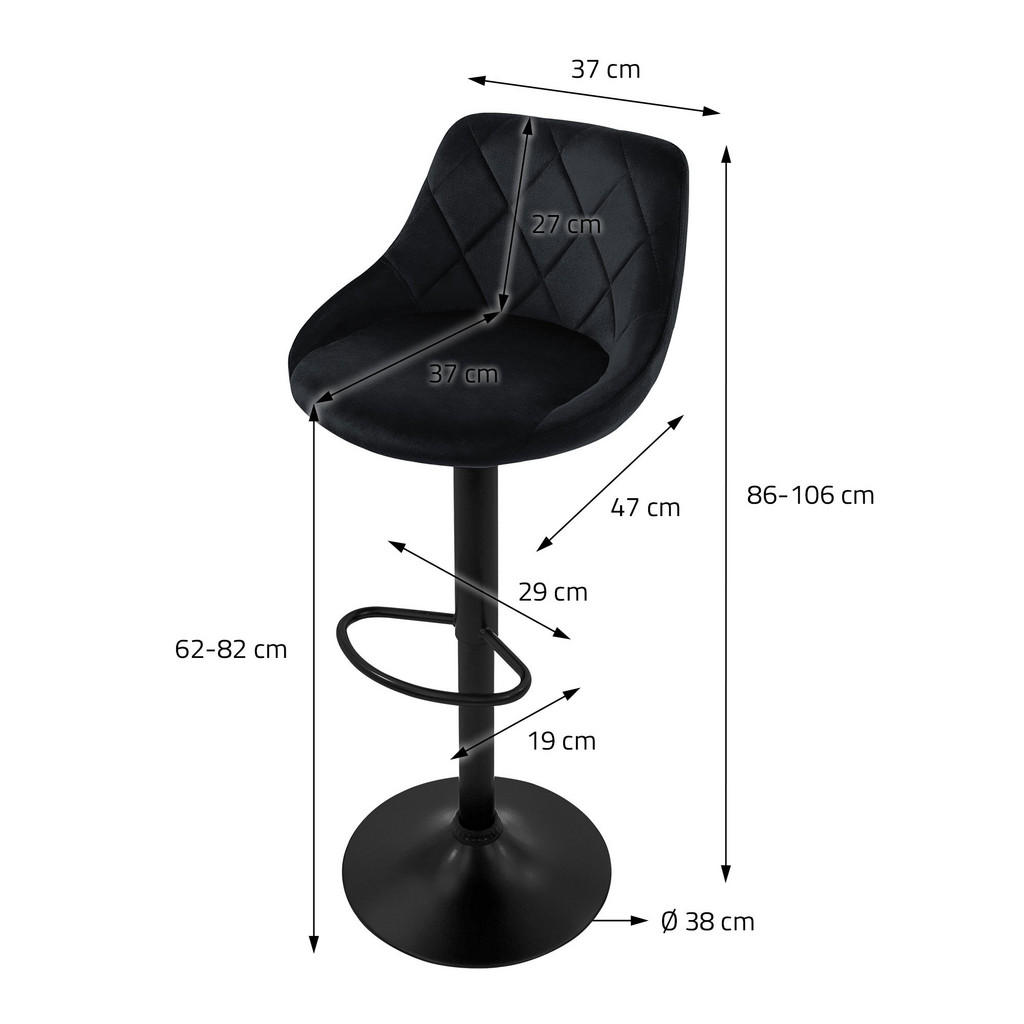 Thumbnail - Ml-Design Barhocker, Schwarz, Metall, 37x106x47 cm, Esszimmer, Barmöbel, Barhocker