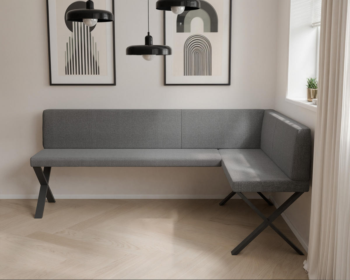 ECKBANK rechts VERO X Webstoff glatt, 168/128 cm Dunkelgrau - Dunkelgrau, Textil/Metall (128/168cm) - Idohome