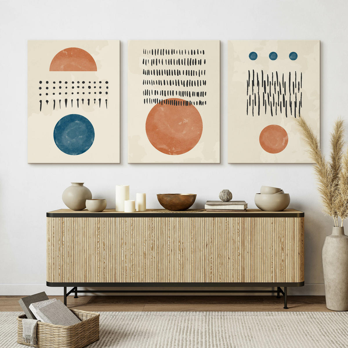 LEINWANDBILDER 3-er Set Abstrakte Kunst - Türkis/Blau, Textil (90/40cm) - Muralo