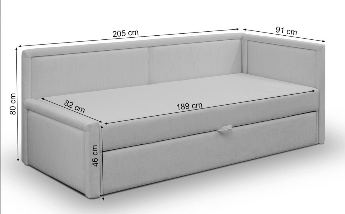 JUGENDBETT Caprili Hellgrau ausziehbar für 2 Personen - Hellgrau/Schwarz, Holz/Textil (82/189cm) - Selsey