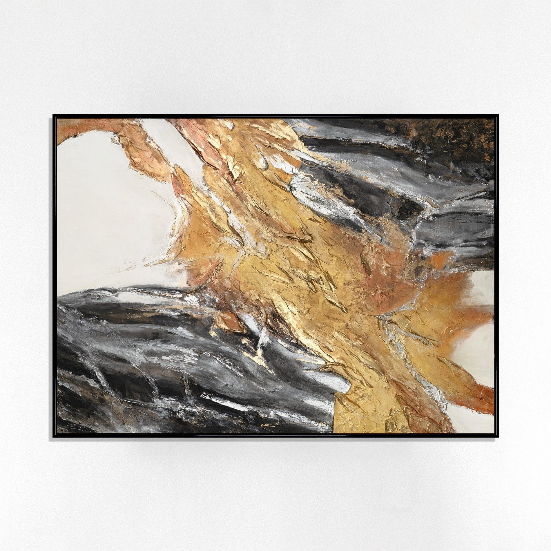 GEMÄLDE Goldene Symphonie II Schattenfugenrahmen Schwarz 180x120 cm - Schwarz, Holz (180/120cm) - YS-art gallery