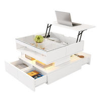 KONFERENČNÍ stolek 70/67/57 cm bílý z dřevotřísky se zdvihací deskou LED osvětlením - bílá, kompozitní dřevo (70/67/57cm) - OKWISH