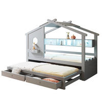 KINDERBETT 90/200 cm mit Ausziehbett 90/190 cm, LED, USB- und Typ-C-Anschluss, Schubladen und Stauraum, Grau - Grau, Holzwerkstoff (90/200cm) - Redom