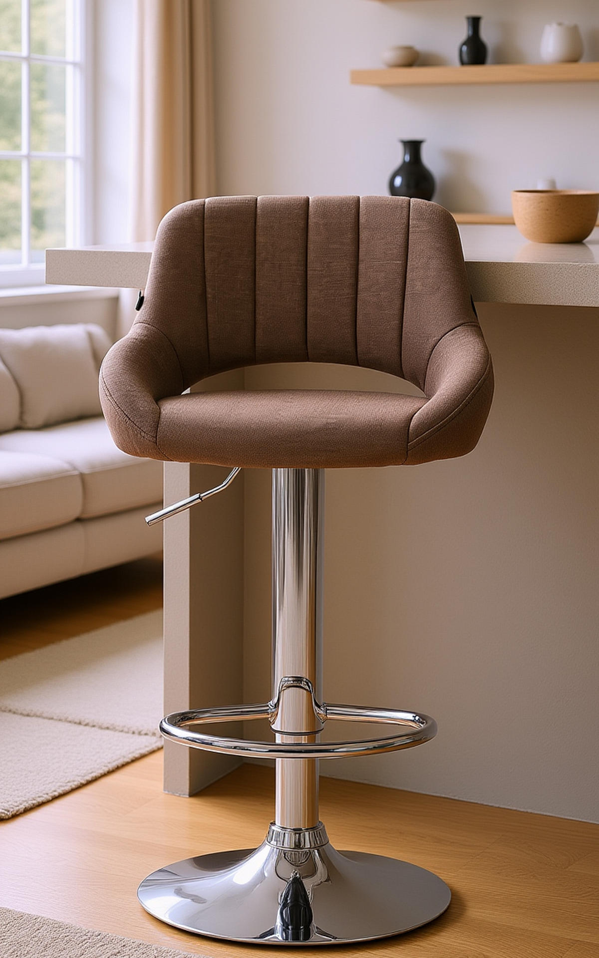 BARHOCKER 2er Set Milos Stoff C braun - Chromfarben/Braun, Textil/Metall (47/106/48cm) - TPFLiving