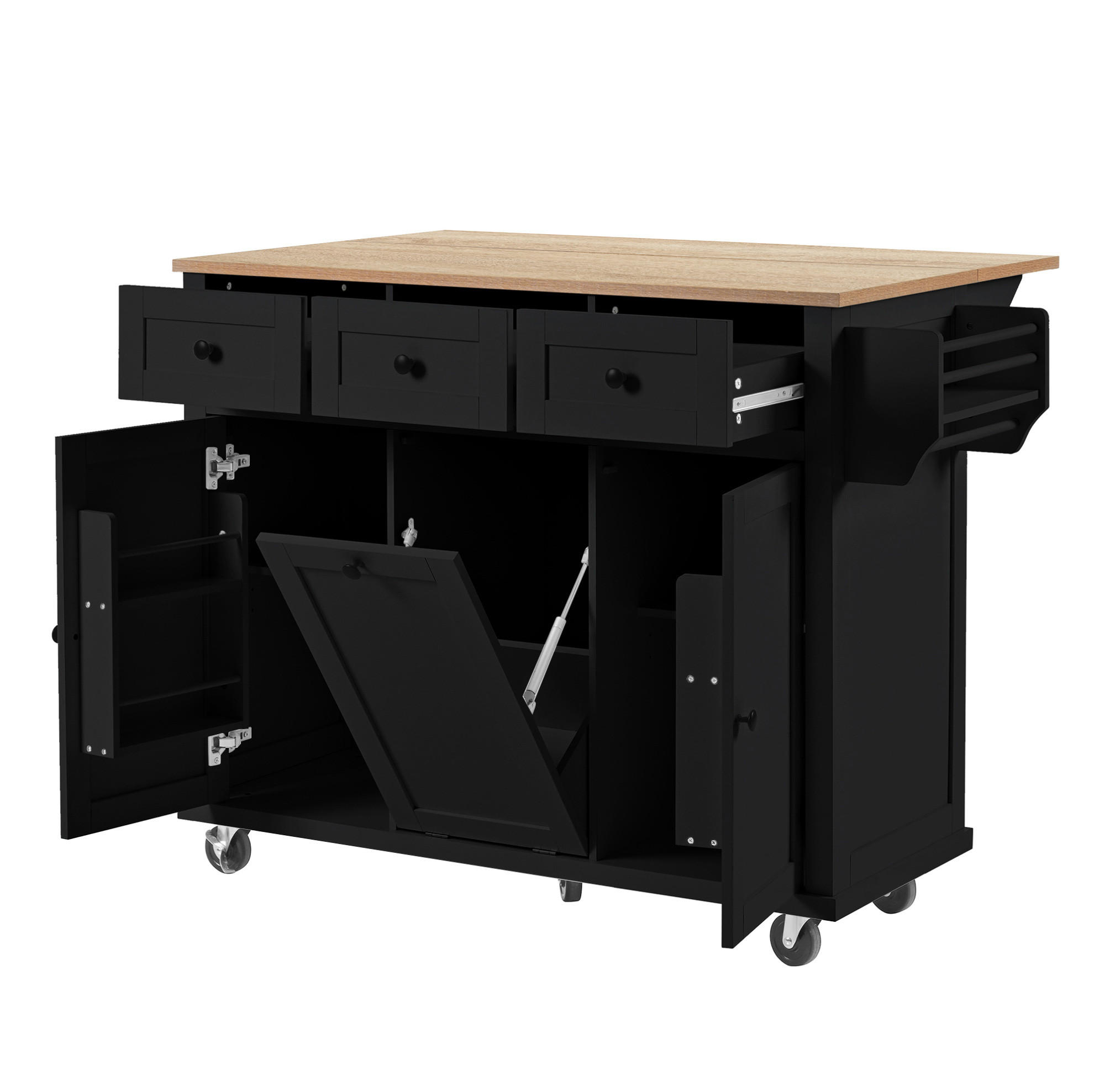 KÜCHENINSEL 112/46,2-76,2/92,7 cm aus MDF mit ausziehbarer Arbeitsplatte Schwarz/Natur - Schwarz, Holzwerkstoff (112/92.7/76.2cm) - Modenvie