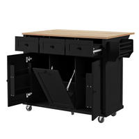 KÜCHENINSEL 112/46,2-76,2/92,7 cm aus MDF mit ausziehbarer Arbeitsplatte Schwarz/Natur - Schwarz, Holzwerkstoff (112/92.7/76.2cm) - Modenvie