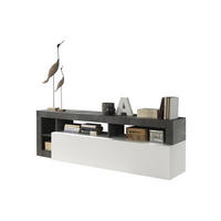 TV-MÖBEL mit 1 Tür & 4 Ablagen - Weiß lackiert & Beton-Optik - SEFRO - Grau, Holz (42/58/184cm) - Vente-Unique