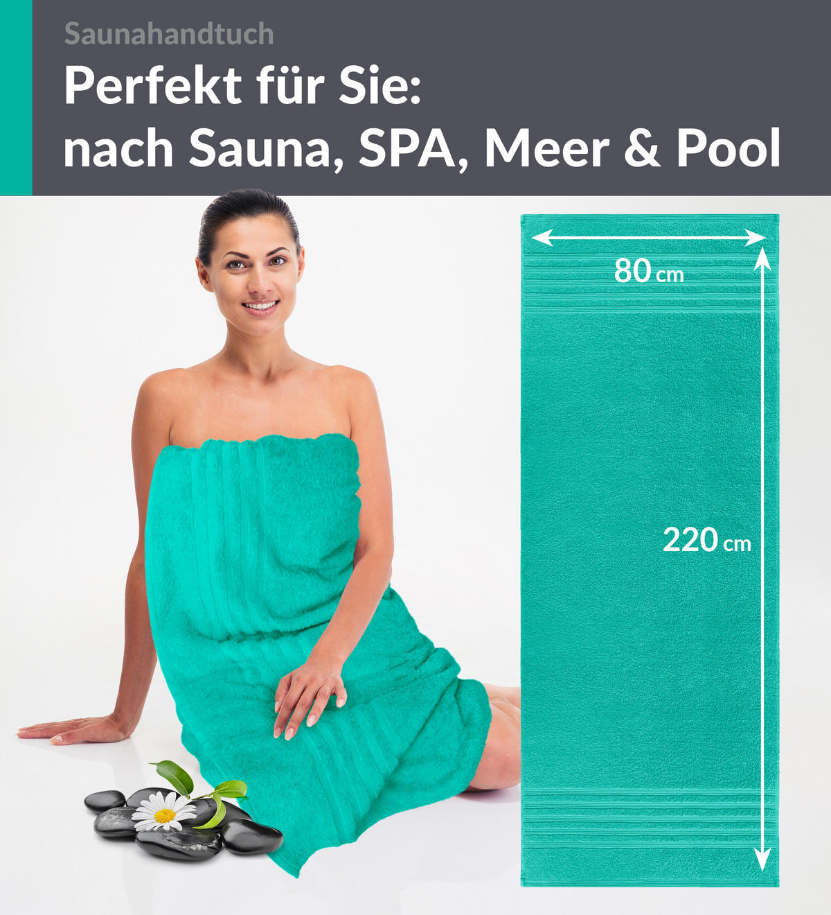 SAUNATUCH London Meeres Türkis 80x220 cm - Hellgrün, Textil (80/220cm) - Lashuma