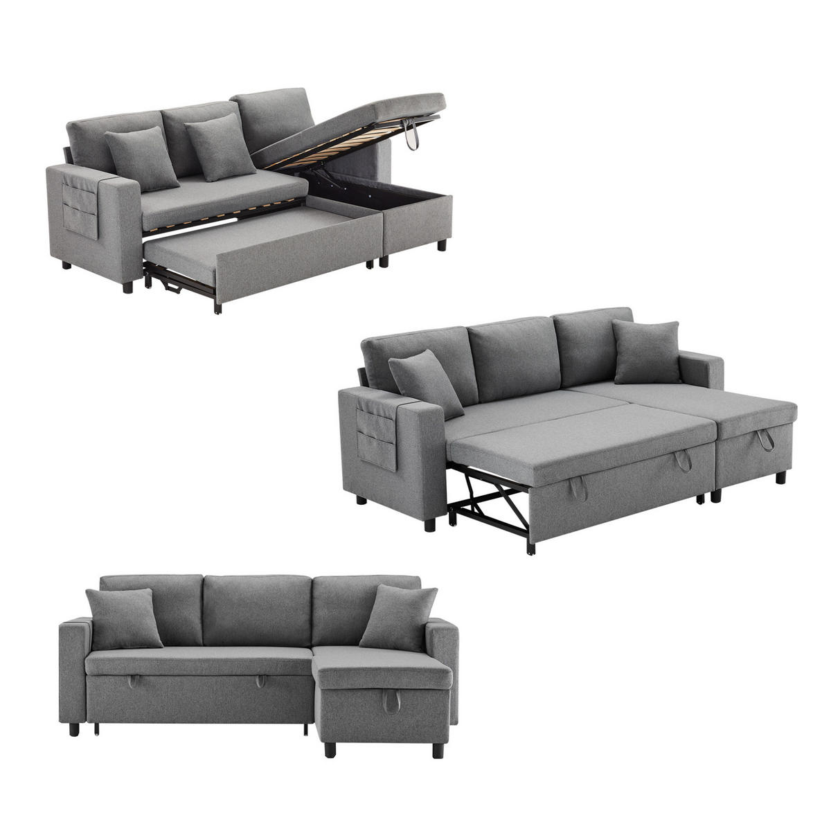 ECKSOFA L-Form mit Stauraum und Chaiselongue Dunkelgrau 219,5/142,5/83 cm - Dunkelgrau, Textil (219.5/142.5cm) - OKWISH