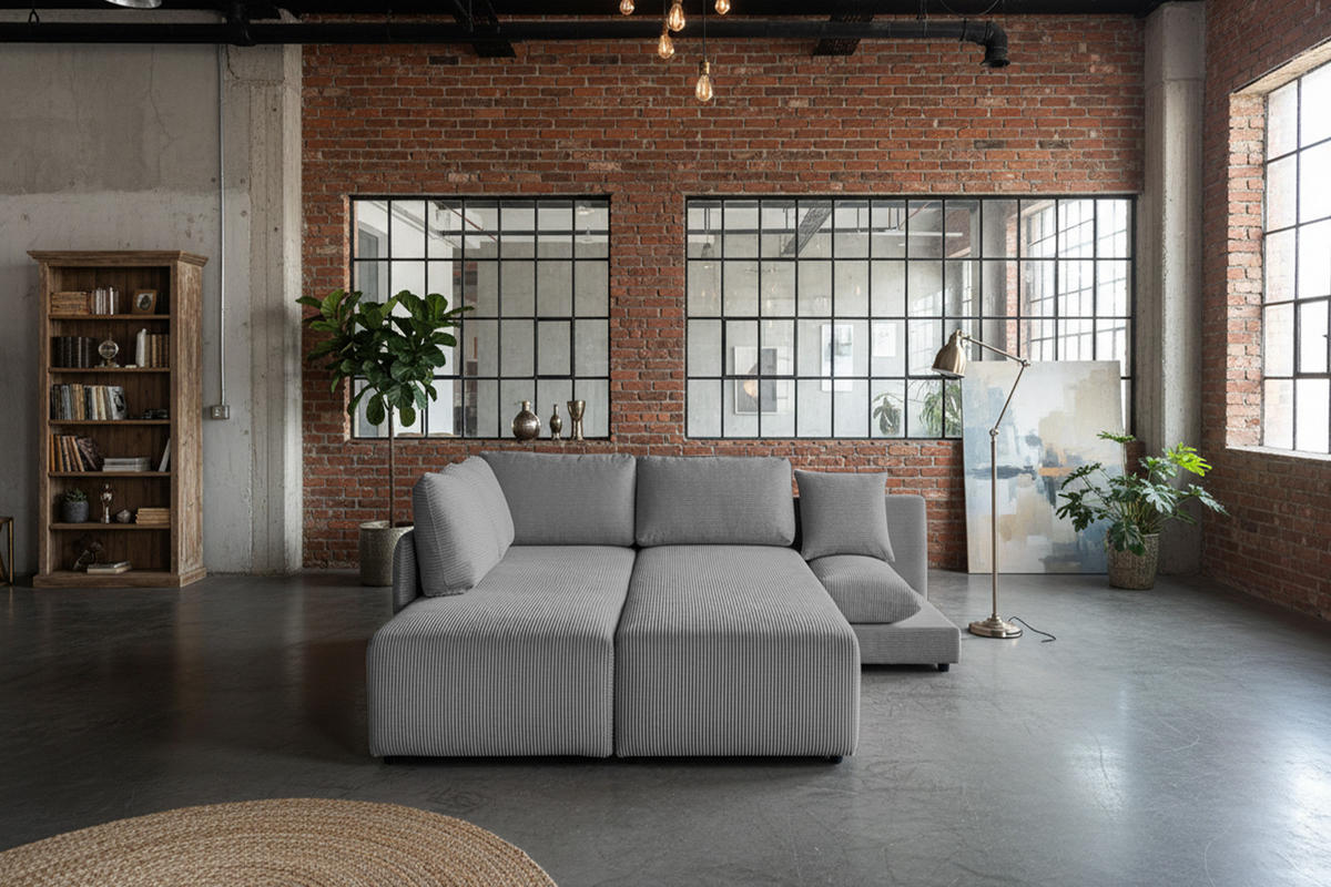 SCHLAFSOFA SADIRA Grau Cord - Schwarz/Grau, Kunststoff/Textil (288/209cm) - KAWOLA