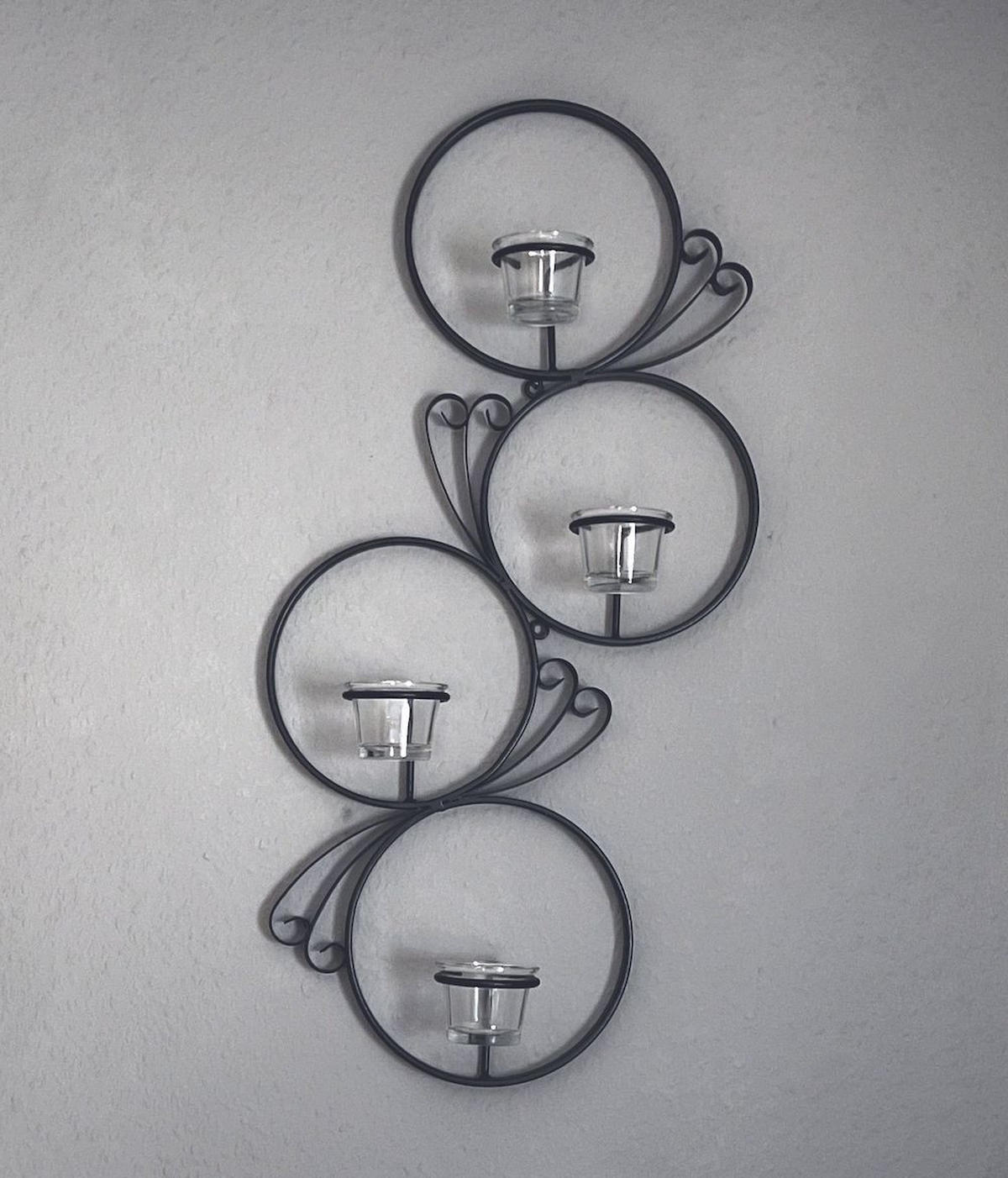WANDTEELICHTHALTER 4-flammig rund mit Glas Metall Schwarz 60 cm - Schwarz, Metall (60cm) - DanDiBo