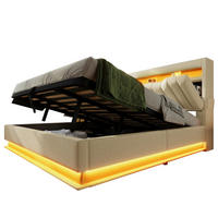 POLSTERBETT 160/200 cm Beige aus Leinen mit LED und Stauraum - Beige, Textil (160/200cm) - OKMYHOME