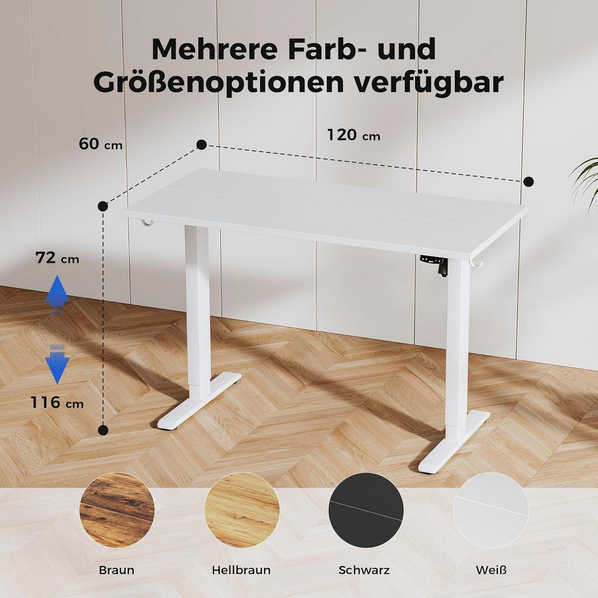 SCHREIBTISCH Höhenverstellbar Elektrisch 120 x 60 cm Weiß - Weiß, Metall (120/60/75cm)