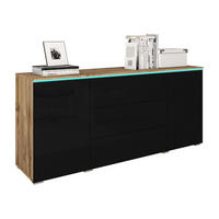 SIDEBOARD Vera 150 mit RGB LED Beleuchtung - Schwarz Hochglanz/Eiche Wotan, Holzwerkstoff (150/66/40cm) - MIRJAN24