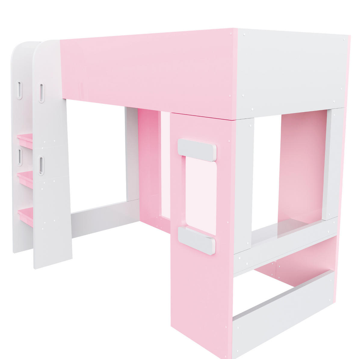 HOCHBETT aus MDF und Sperrholz 90x200 cm Rosa mit LED-Beleuchtung und Schreibtisch - Pink, Holzwerkstoff (90/200cm) - Modfu