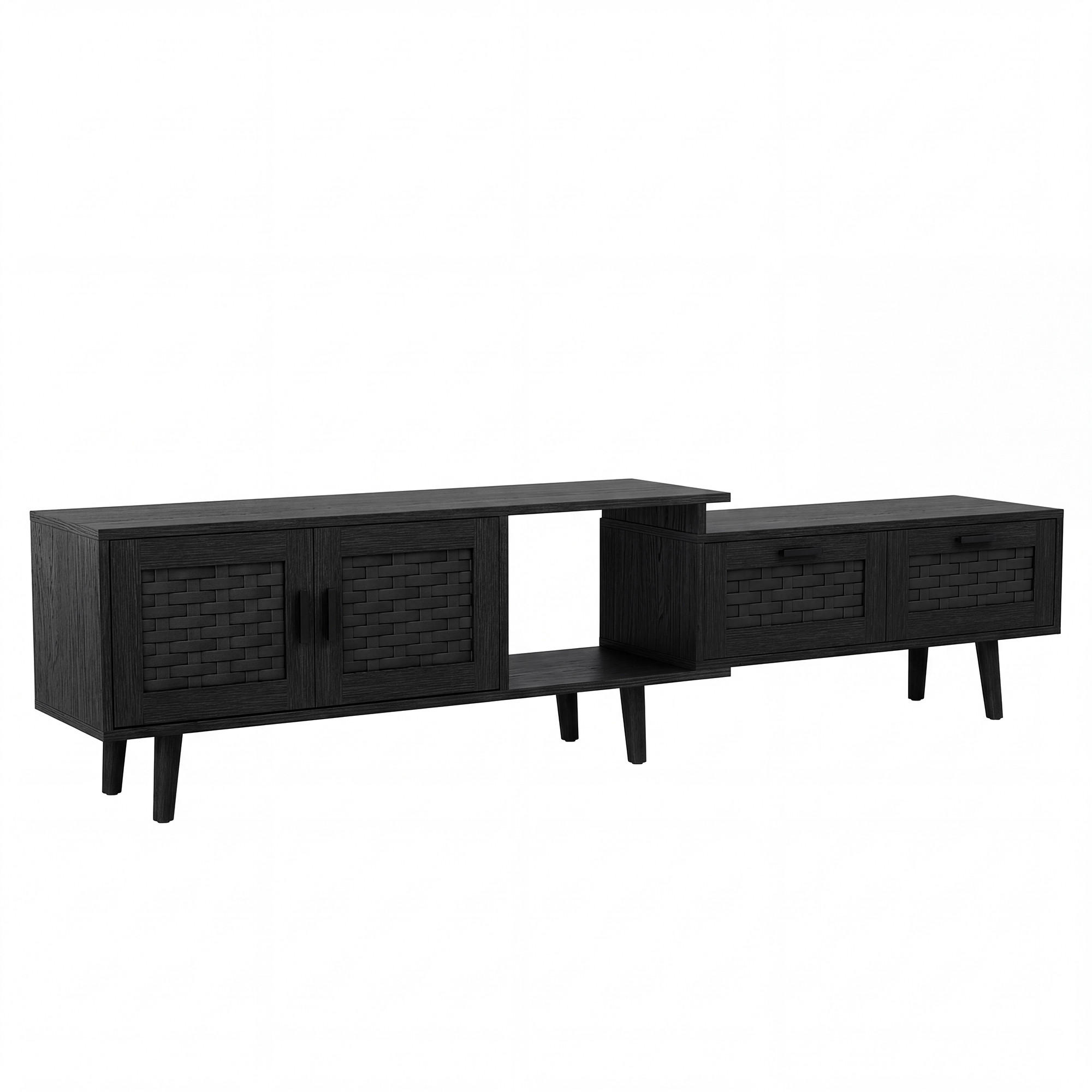 TV-SCHRANK ausziehbar, Schwarz, Türen geflochten, geräumig, modern - Schwarz, Holz (169/44/29.8cm) - EuroLiving
