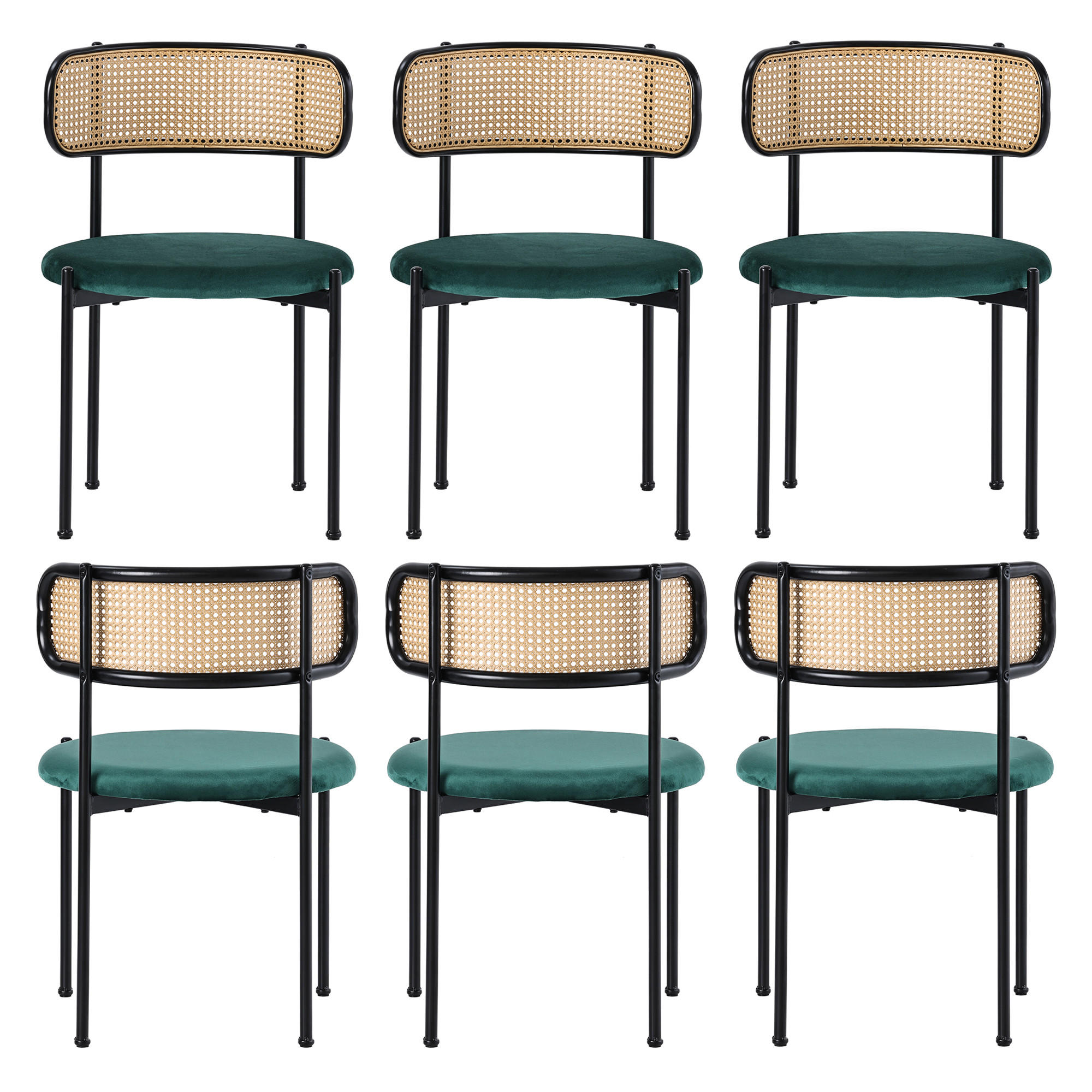 ESSZIMMERSTUHL 6er Set Samt Grün Metallbeine Rattan - Grün, Textil (51/75/50cm) - FLIEKS