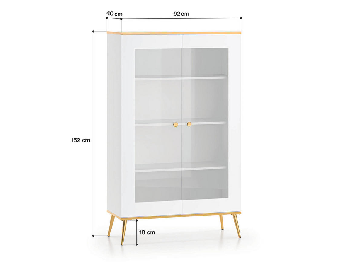 VITRINE VITERBO Weiß 92x40x152 cm - Weiß, Holzwerkstoff (92/152/40cm) - FURNLUX