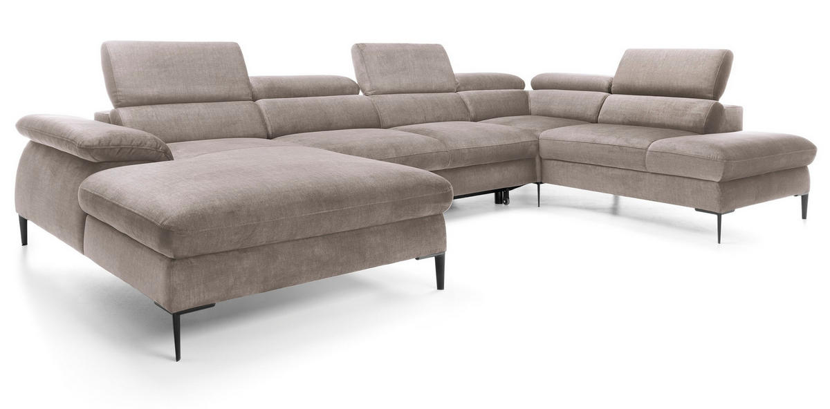 ECKSOFA U-Form 350 cm Amaro M mit Schlaffunktion, Links, Dunkelbeige - Cappuccino, Holz (214/353cm) - Emporius