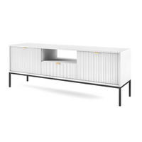 LOWBOARD Eternas 2T 1S Weiß 154/56/39 cm – schwarze Füße, mit geriffelten Fronten und offener Ablage - Schwarz/Weiß, Holzwerkstoff (154/56/39cm) - AX Living