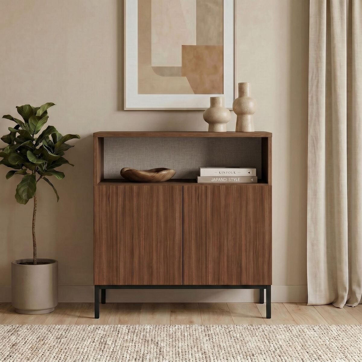 SIDEBOARD 2 Türen Fach Kaschmir- und Holzdekor 40/80/80 cm - Naturfarben, Holzwerkstoff (40/80/80cm) - Calicosy
