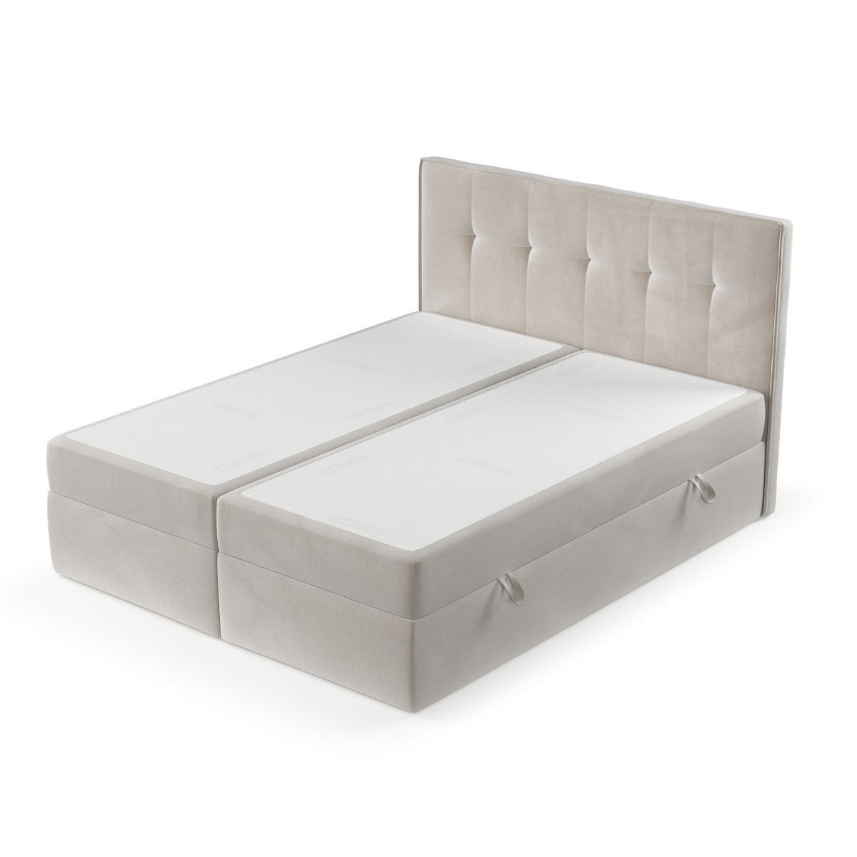 BOXBETT Mireo 140/200 cm Hellbeige im Paros Stoff - Beige/Schwarz, Holz/Holzwerkstoff (140/200cm) - AltaBeds