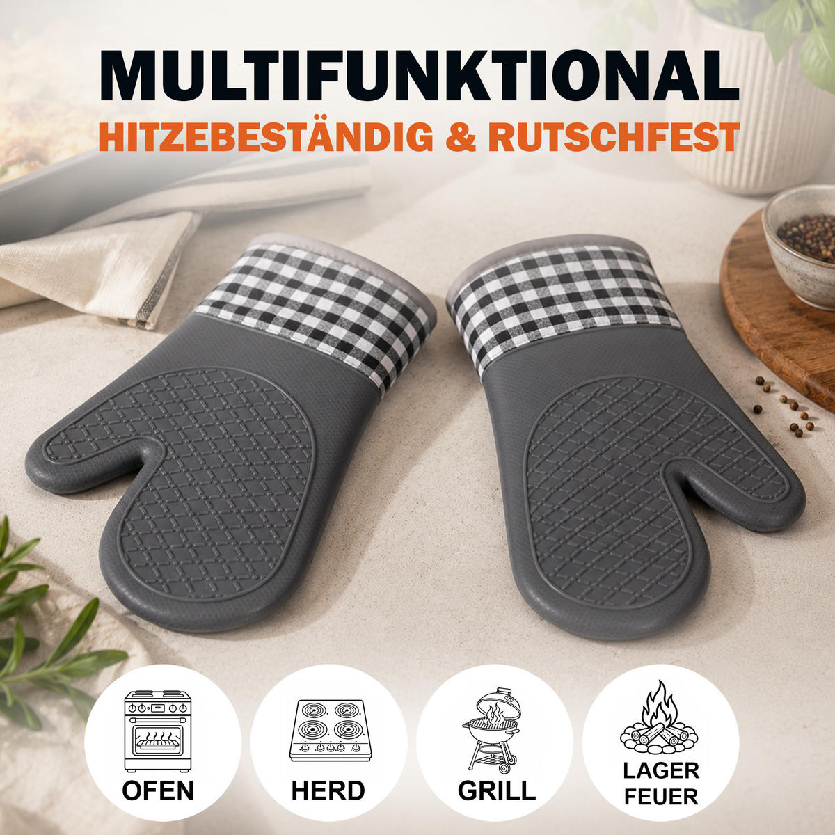 SILIKON Ofenhandschuh 2er Pack - Grau - Grau, Kunststoff (18/29cm)