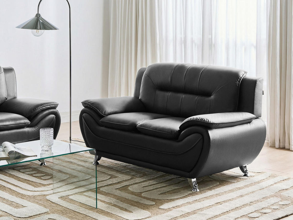 2-SITZER-SOFA Kunstleder Schwarz Leira - Silberfarben/Schwarz, Kunststoff (147/86/78cm) - Beliani
