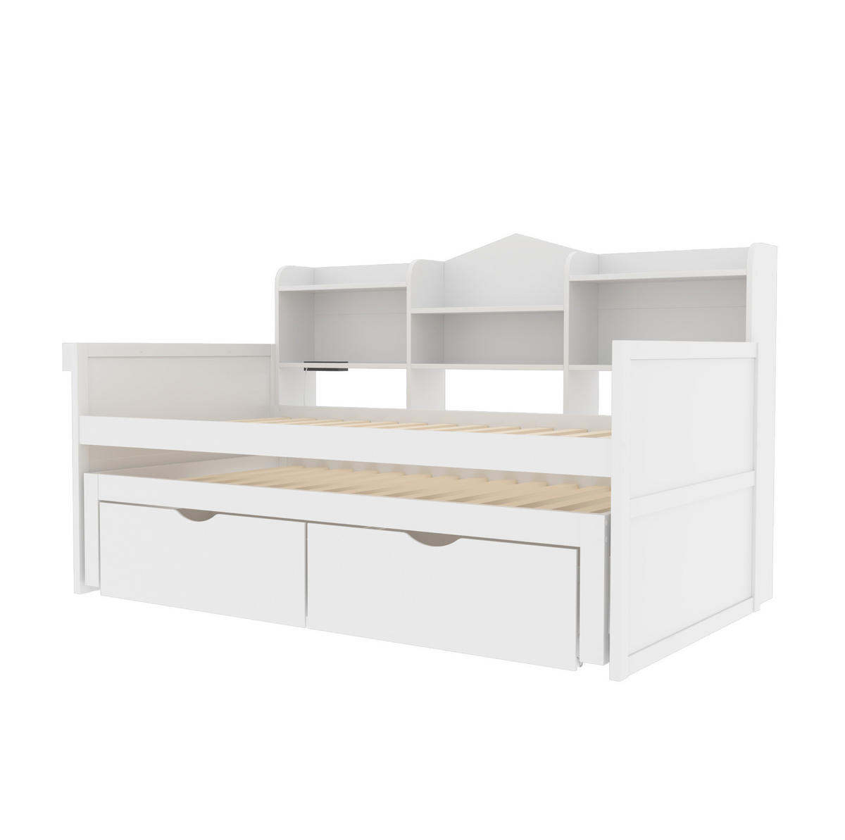 BETT 90/200 cm aus Holz mit Ausziehbett, Weiß - Weiß, Holz (90/200cm) - OKMYHOME