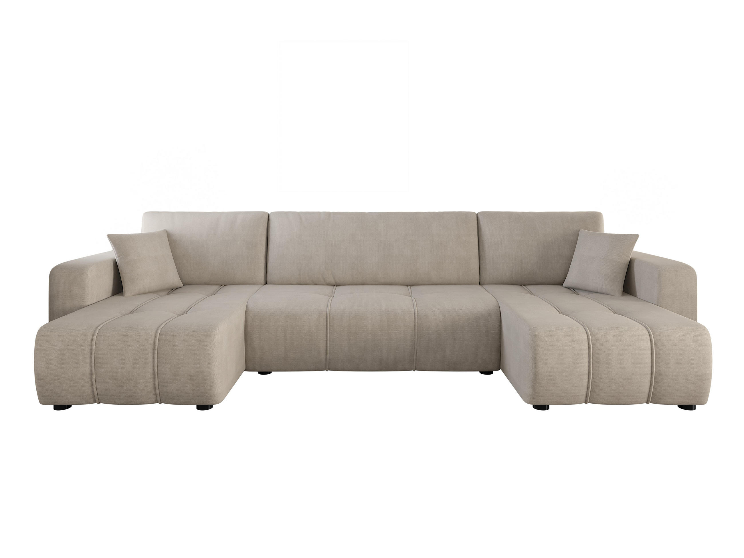 WOHNLANDSCHAFT Aice U-Form 317 cm – mit Schlaffunktion, Bettkasten, Kissen & bequemer Wellenfederung - Champagner, Kunststoff (317/85/146cm) - Wohnideebilder