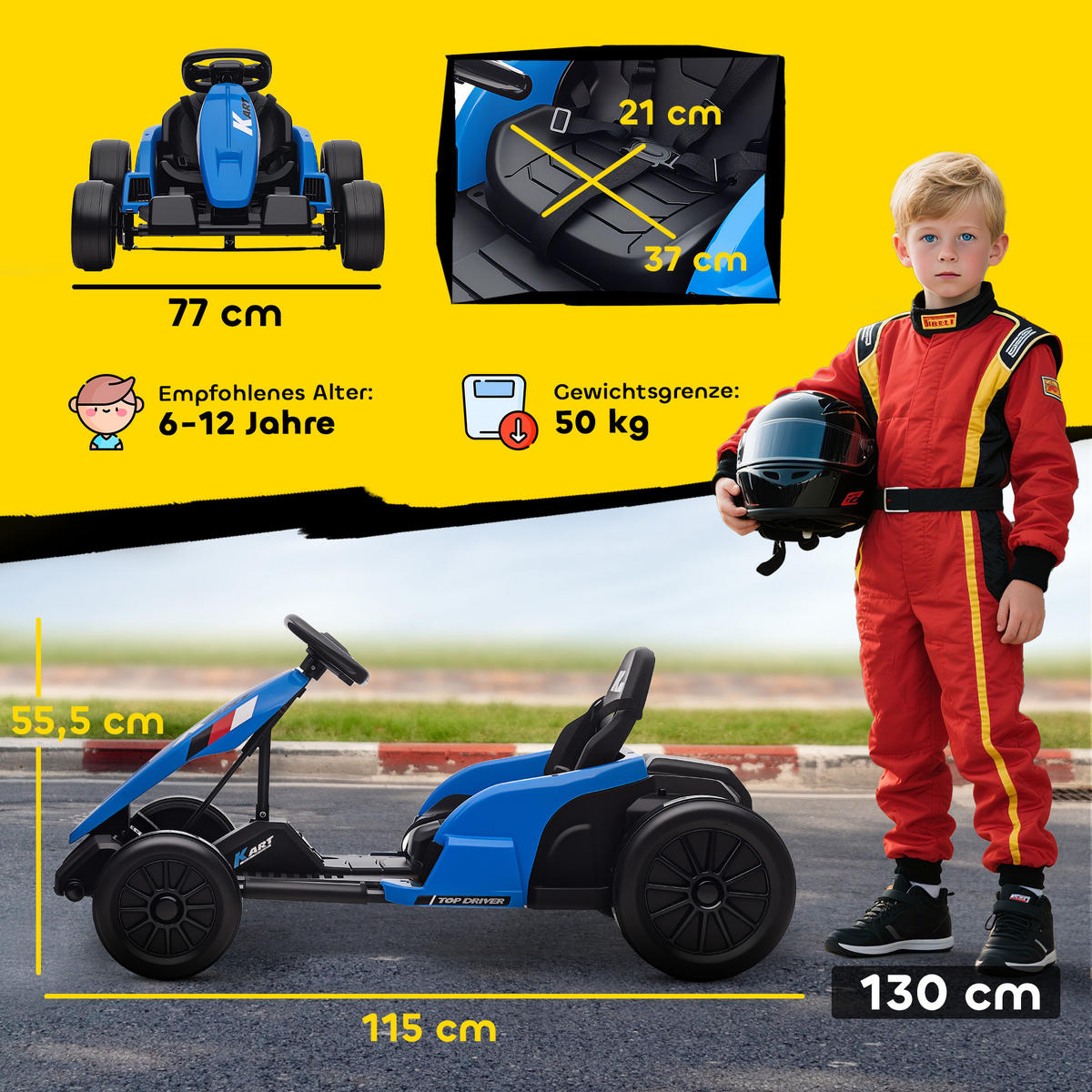 KINDER-ELEKTRO-GOKART 24V 6-18km/h Verstellbarer Sitz - Blau, Kunststoff (115/77/55.5cm) - AIYAPLAY