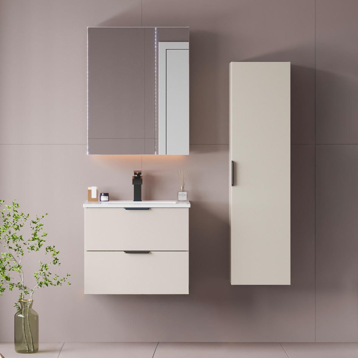 BADMÖBEL 60cm Astrid 2er-Set Kaschmir - Beige, Holzwerkstoff (60/50/45.8cm) - Petits-meubles