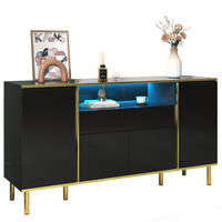 SIDEBOARD in Hochglanz Schwarz mit goldenen Akzenten, 4 Türen, 1 Schublade und LED-Beleuchtung, 150/40/80 cm, Schwarz - Schwarz, Holzwerkstoff (150/80/40cm) - Redom