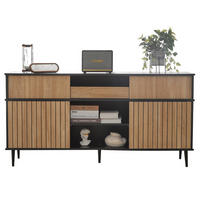 KOMMODE 160/80/40 cm Schwarz/Natur aus Spanplatte mit 4 Schiebetüren - Schwarz, Holzwerkstoff (40/80/160cm) - OKMYHOME
