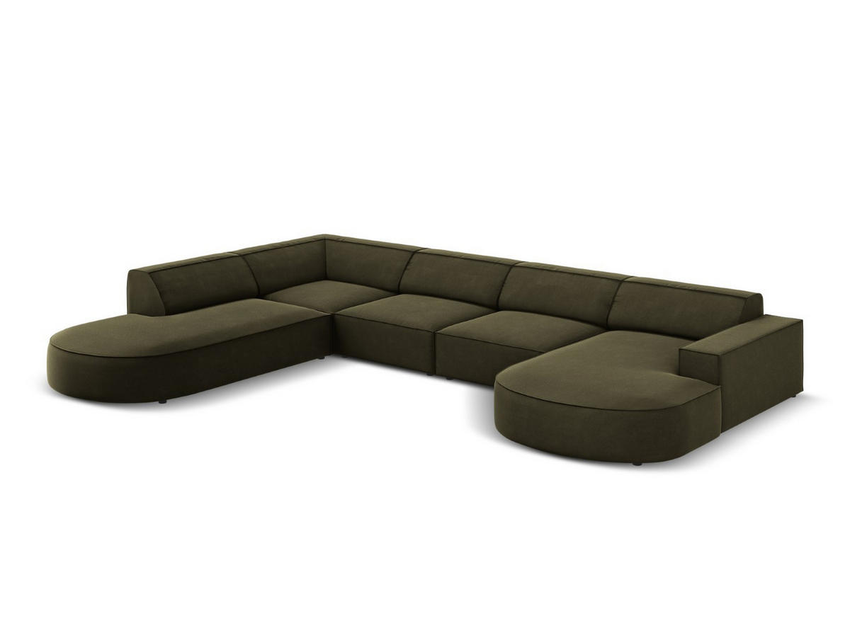 PANORAMASOFA links Jodie aus Samt grün 7 Sitzplätze - Grün, Textil (262/70/364cm) - Micadoni