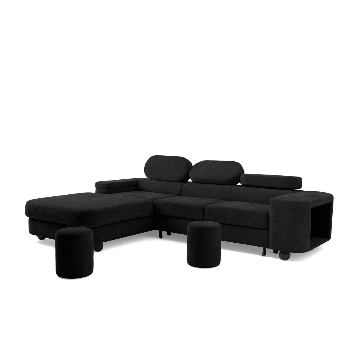 ECKSOFA LOVE L Links mit Schlaffunktion 124x210 Chenille Schwarz - Schwarz, Holz/Textil (284/205cm) - Muffo