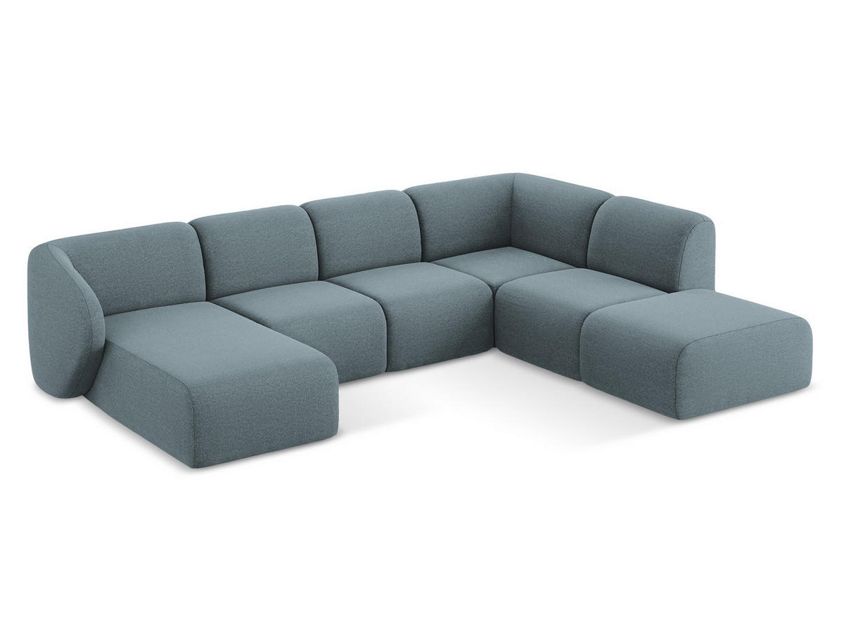 WOHNLANDSCHAFT Bouclé Stoff Blau - Blaugrau/Schwarz, Holzwerkstoff/Kunststoff (325/75/236cm) - Makamii