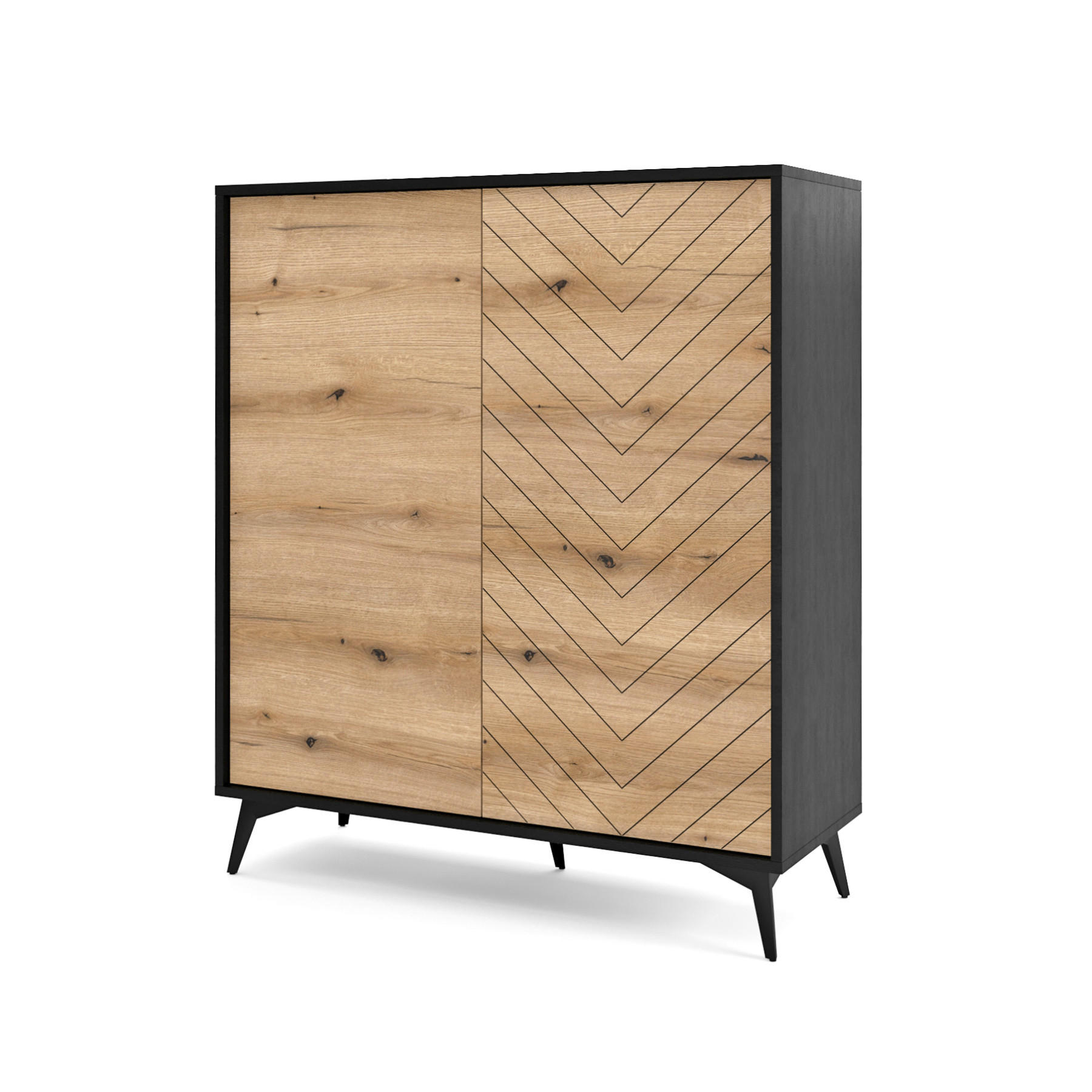 HIGHBOARD Boulia Schwarz mit Fischgrätfronten in Eiche 104 cm - Eichefarben/Schwarz, Holzwerkstoff/Metall (104/119/39cm) - Selsey