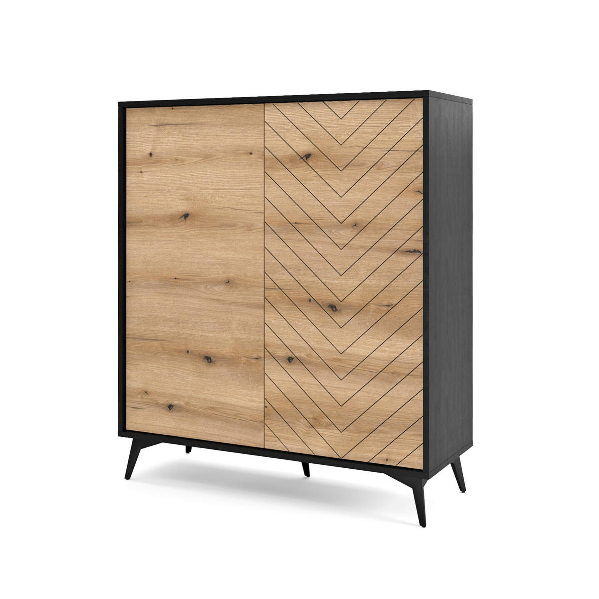 HIGHBOARD Boulia Schwarz mit Fischgrätfronten in Eiche 104 cm - Eichefarben/Schwarz, Holzwerkstoff/Metall (104/119/39cm) - Selsey