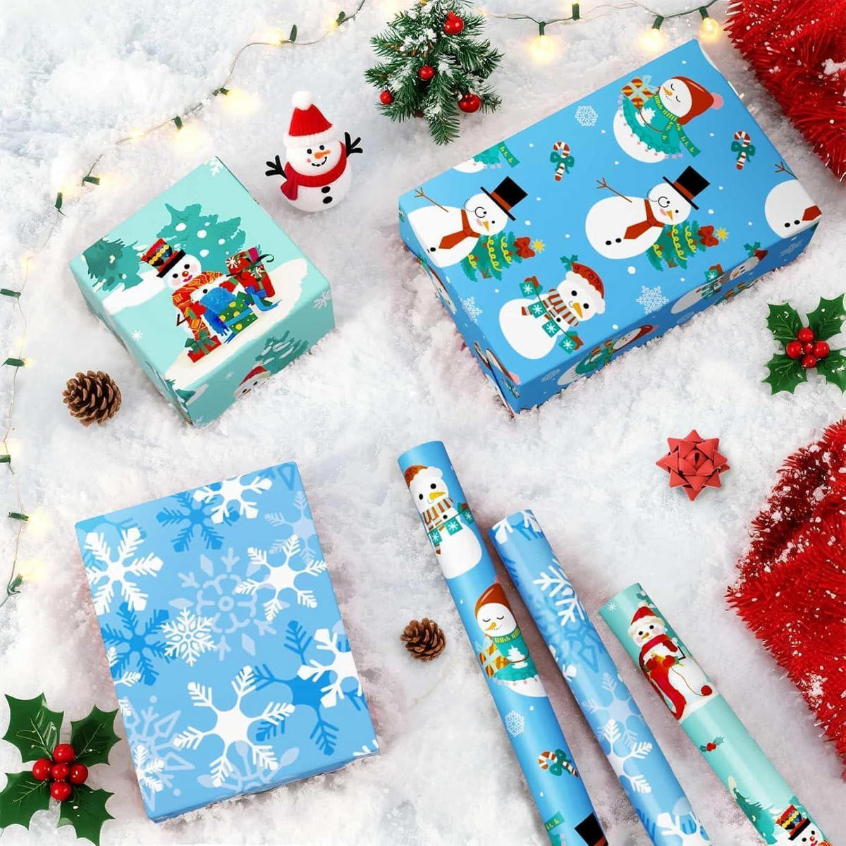 GESCHENKPAPIER 3 Rollen Set Weihnachten Kinder Blau - Multicolor, Papier (43/1/3000cm)
