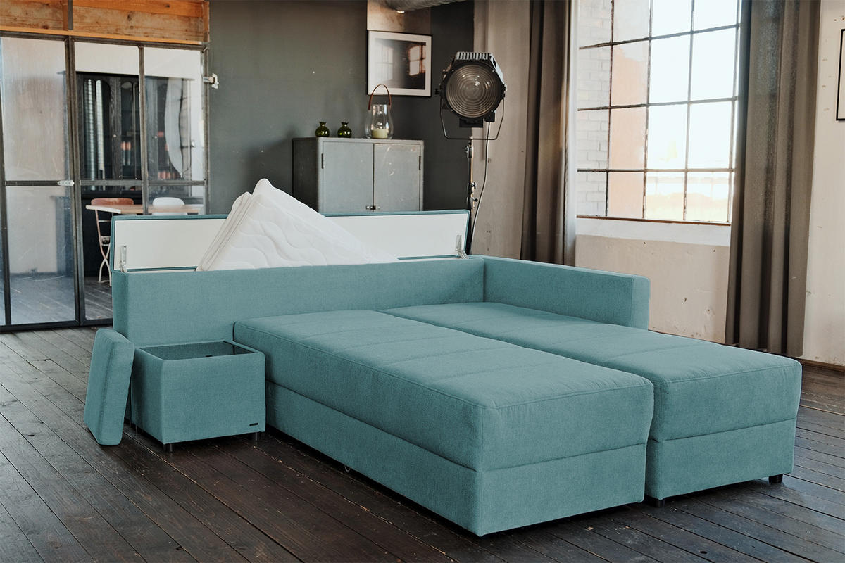 SCHLAFSOFA IDA Petrol Webstoff - Petrol/Schwarz, Textil (287/229cm) - KAWOLA
