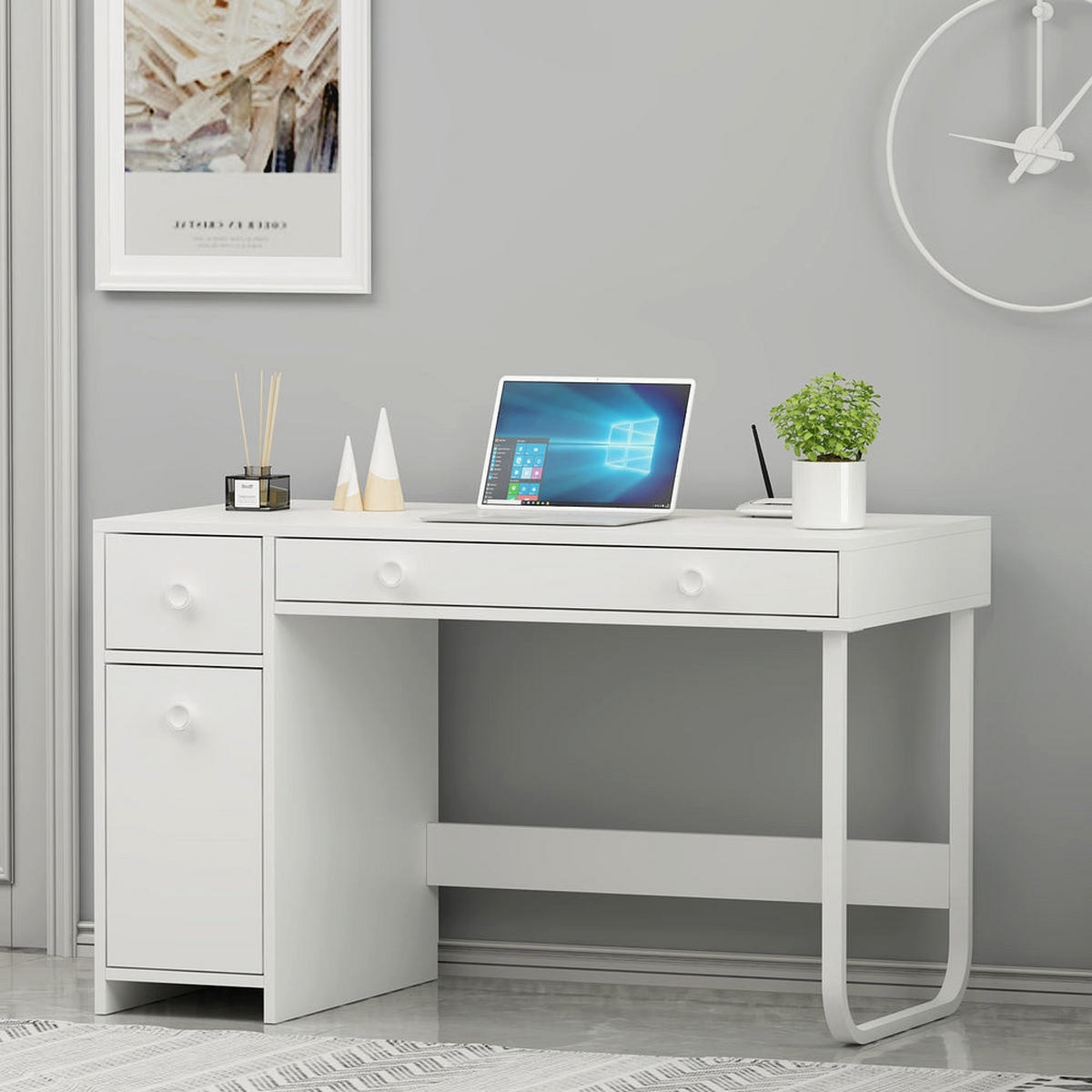 SCHREIBTISCH Asil mit Metallfüße Weiß 9741 - Weiß, Holzwerkstoff/Metall (60/120/73.8cm) - moebel17