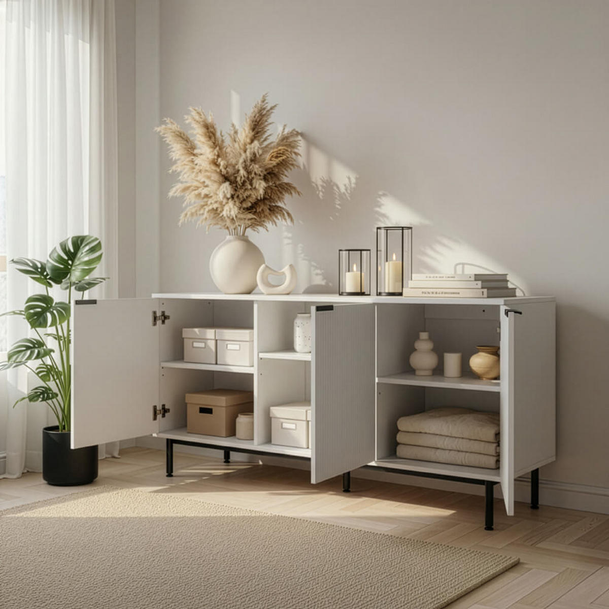 SIDEBOARD NYLA Weiß - 154 x 73 cm - Weiß, Holzwerkstoff (154/73/42cm) - Home Deluxe