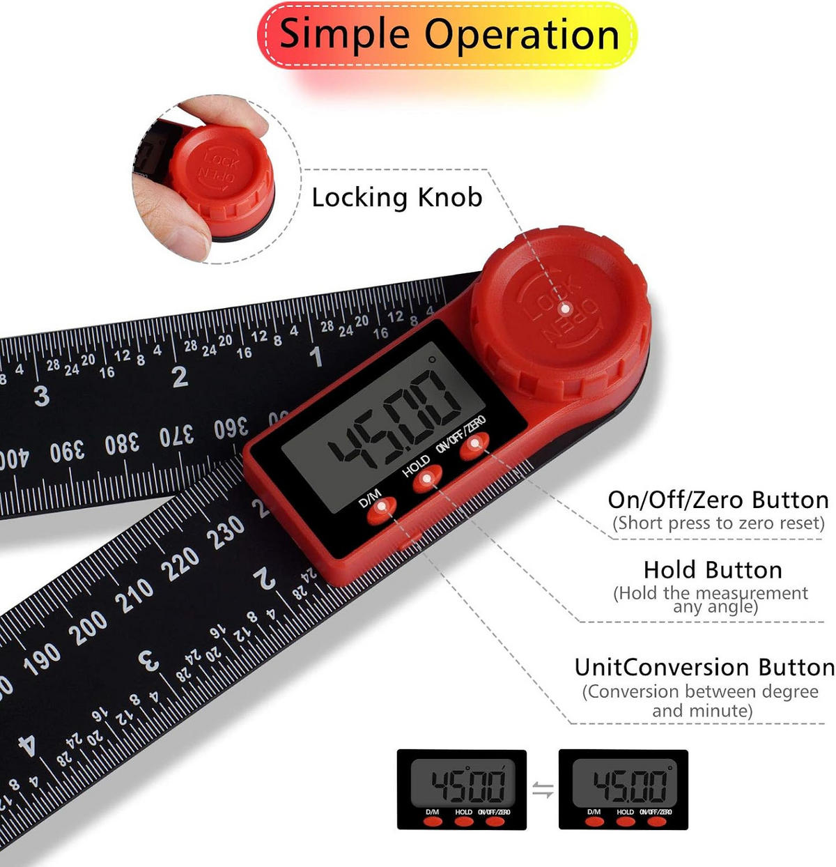 MESSLINEAL - Schwarz - mit großem LCD-Bildschirm (300 mm) - Schwarz, Kunststoff (30/1/1cm) - DCA